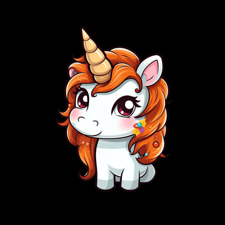 Cute unicorn cartoon vector illustration. Isolated on black background.の素材
