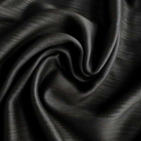 Texture, background, pattern. Black satin fabric is wrinkled. tissue, textile, cloth, fabric, material, textureの素材