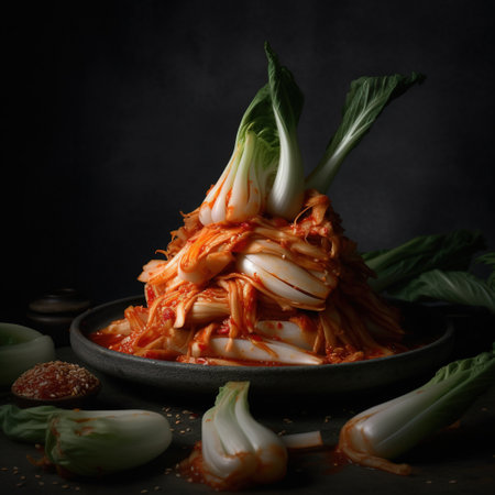 Kimchi korean food, kimchi on a black backgroundの素材