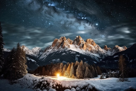 Fantastic starry sky over Dolomites mountains, Italyの素材