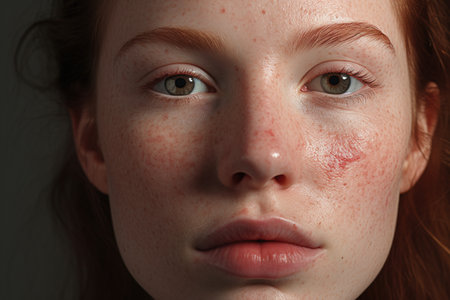 Portrait of a young girl with freckles on her faceの素材