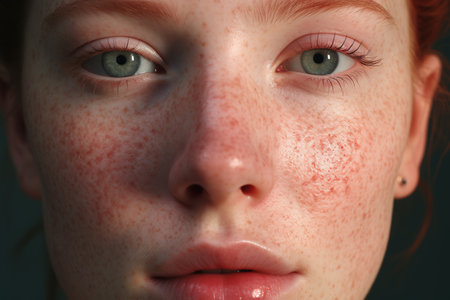 Portrait of a young girl with freckles on her faceの素材