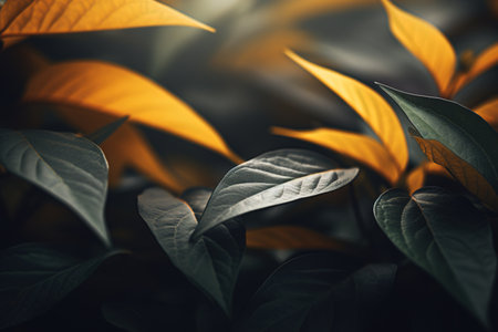 Close up of green leaves with sunlight in the morning, vintage toneの素材