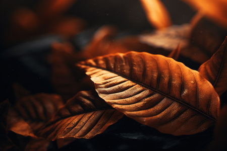 Close up of dry leaves on the black background. Autumn concept.の素材