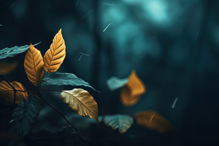 Autumn leaves in the forest. Filtered image processed vintage effect.の素材