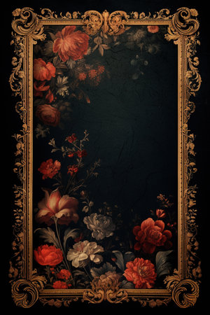 Vintage floral frame on black background. Illustration for design.の素材