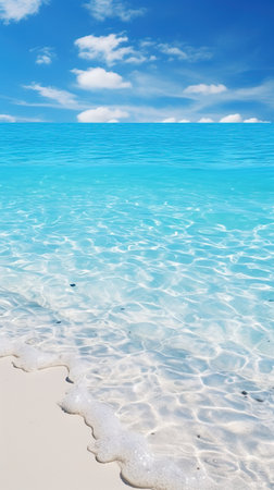 Beautiful beach with turquoise water and white sand under blue skyの素材