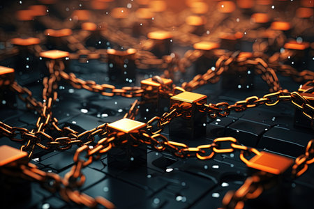 Computer security concept with chain and padlock. 3D Renderingの素材
