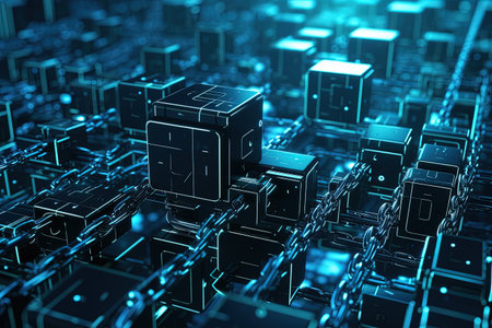 3d rendering of cubes in cyberspace. Technology concept.の素材