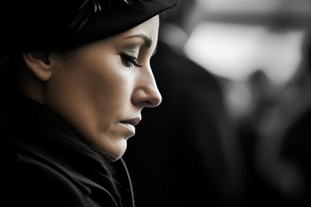 Portrait of a Muslim woman in a black suit and headscarfの素材