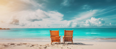 Two chairs on a tropical beach at Seychelles, Maheの素材
