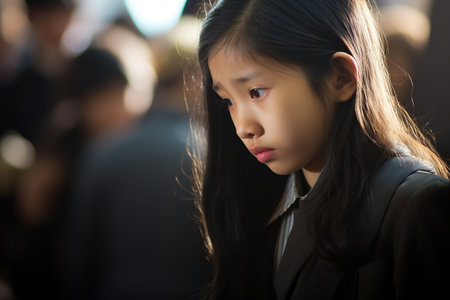 Portrait of a beautiful asian child girl in school uniform.の素材