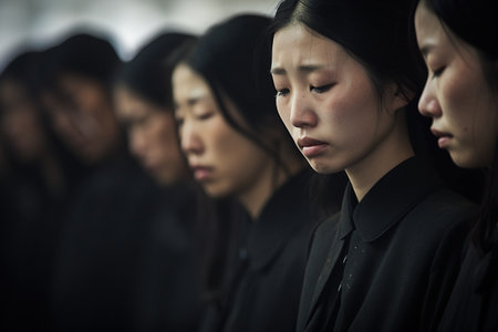 Group of young asian women in black clothes in the street.の素材