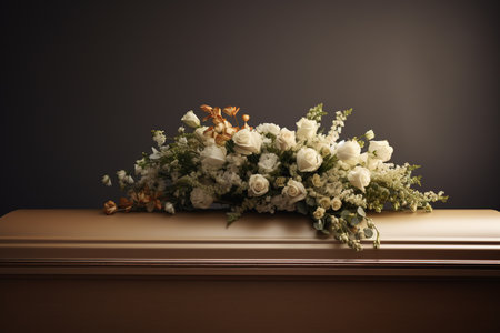 closeup shot of a beautiful casket in a hearse or chapelの素材
