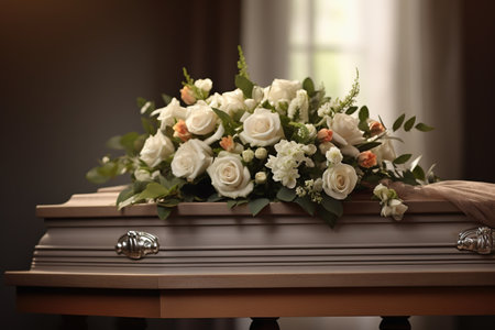 closeup shot of a colorful casket in a hearse or chapelの素材