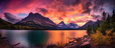 Panoramic view of Glacier National Park, Montana, USA.の素材