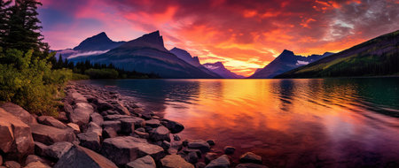 Glacier National Park, Montana, USA. Sunrise over the lake.の素材