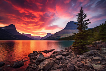 Sunset at Glacier National Park, Montana, United States of Americaの素材