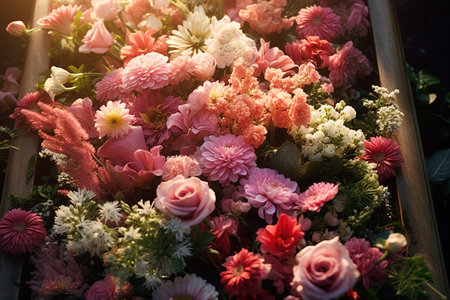 Colorful of artificial flowers for decoration in funeral and burial place.の素材