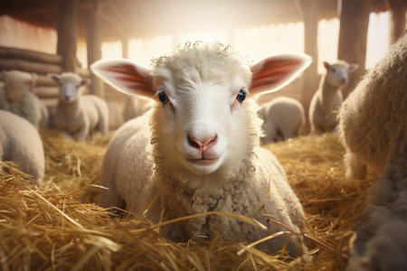 Sheep in the barn on the farm. Animal husbandry.の素材