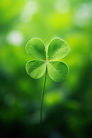 Green clover leaf on blurred nature background. St.Patrick's Dayの素材