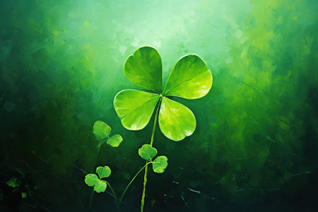 St. Patrick's Day background with four leaf clover. Watercolor painting.の素材