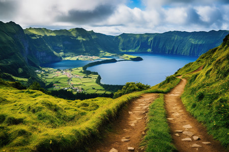 Panoramic view of Azores islands, Portugal. Beautiful summer landscapeの素材
