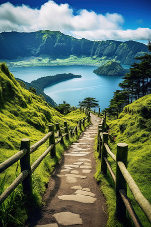 Beautiful view of Lake Faial, Azores islands, Portugalの素材