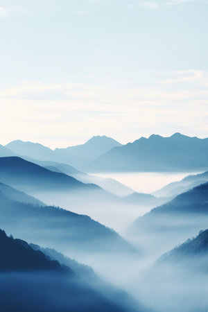 Foggy morning in the mountains. Landscape with fog.の素材