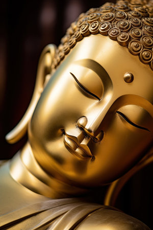 Golden buddha statue, close up of face, Thailand.の素材
