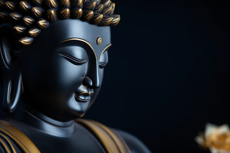 Buddha statue on black background, 3d rendering. Computer digital drawing.の素材