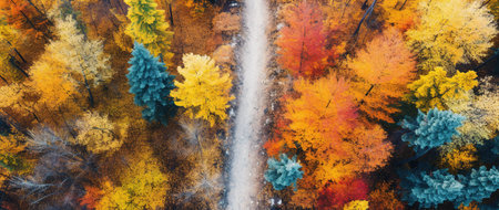 Autumn forest. Top view of autumn forest with colorful trees.の素材