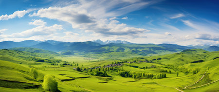 Panoramic view of the green hills in the Carpathian mountainsの素材