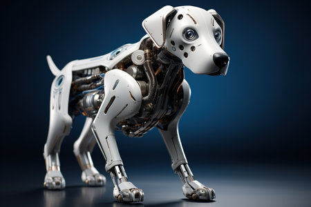 3d render of a dog robot on blue background with copy spaceの素材