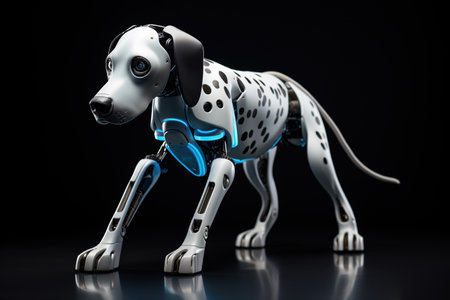 3d rendering of a Dalmatian robot isolated on black backgroundの素材