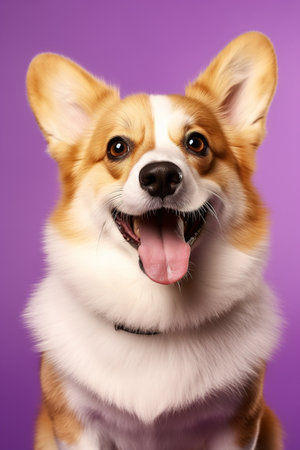 Welsh Corgi Pembroke on a purple backgroundの素材