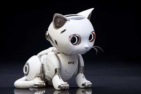 3d rendering of a cute robot isolated on black background with reflectionの素材