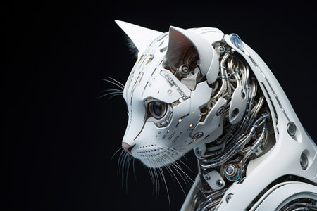 robot on a black background, artificial intelligence concept, close upの素材