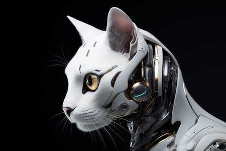Cyborg cat on black background. Artificial intelligence concept. 3D Renderingの素材