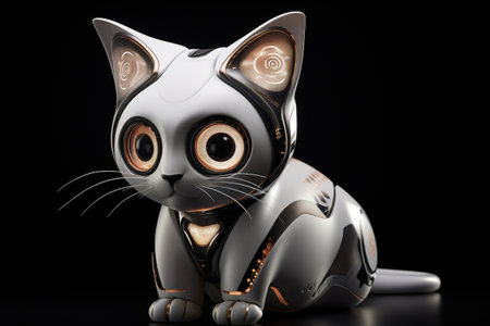3d Illustration of a Cute Cartoon Cat on Black Backgroundの素材