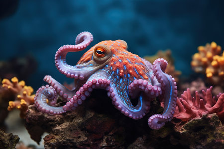 Octopus on a coral reef in the sea. Close-up.の素材