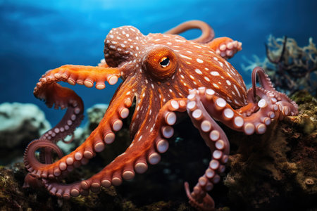 Octopus on a coral reef in the deep blue sea of Egyptの素材