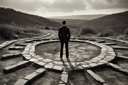 Businessman standing on top of a mountain and looking into the distanceの素材