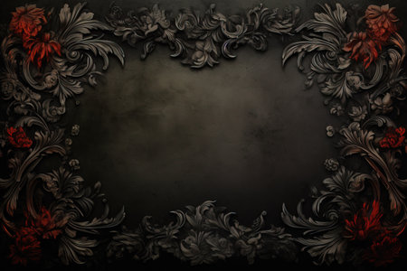 Vintage frame with floral ornament on black background. 3D renderingの素材