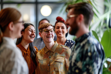 Group of young business people in a meeting at office. Selective focus.の素材