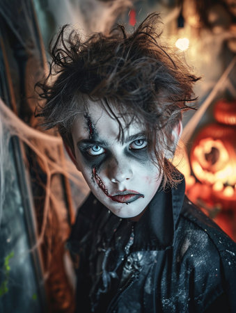 Scary zombie girl in haunted house. Halloween. Horror film.の素材