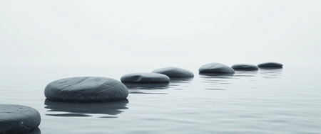 Zen stones in the sea. 3d render illustration. Nature backgroundの素材