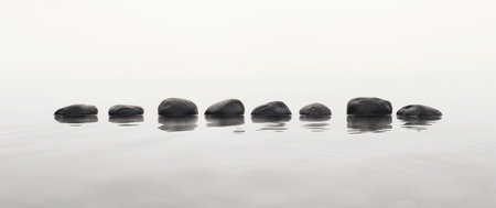 Zen stone in the water on a foggy day. 3d renderの素材