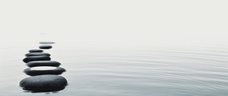 zen stones in water with ripples and copyspace for your textの素材