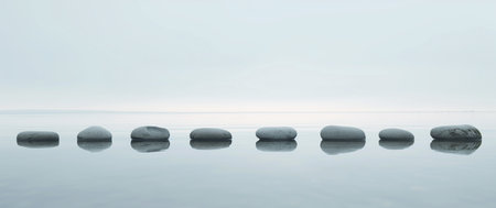 Zen stones in the water. 3d render. Conceptual imageの素材